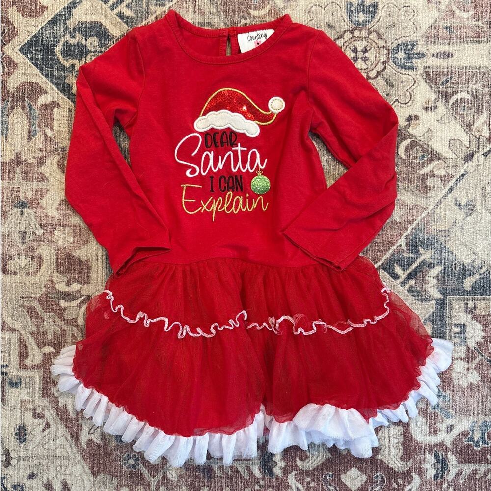 Counting Daisies red Santa I can Explain ruffle tutu long sleeve‎ girls dress 4T